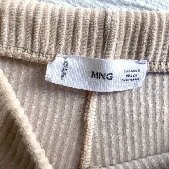 Mango Corduroy Pants with Black Ankle Cuffs and Puff Contrasting Hem Wide Beige - Picture 8 of 10